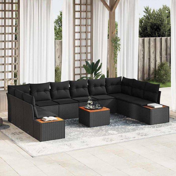 Set de canapele pentru grădină cu pernă 11 pcs Negru poliratan - WALTI WALTI