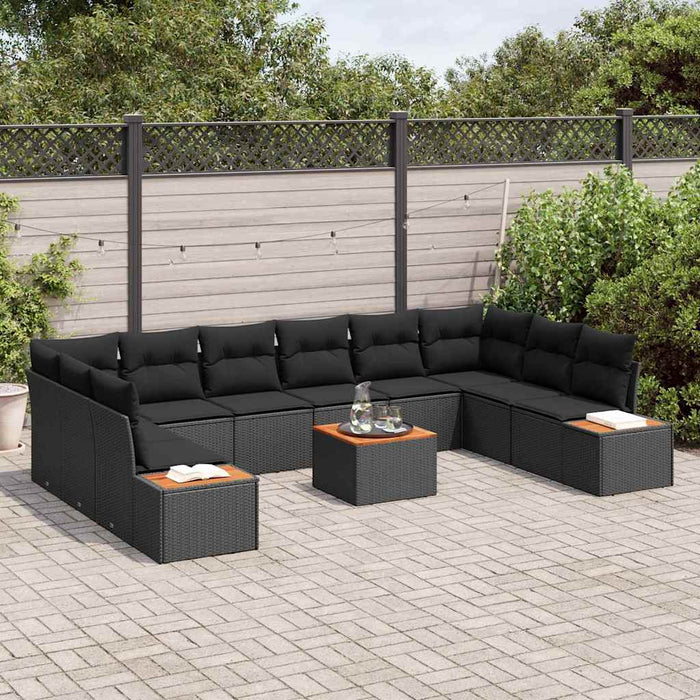 Set de canapele pentru grădină cu pernă 11 pcs Negru poliratan - WALTI WALTI
