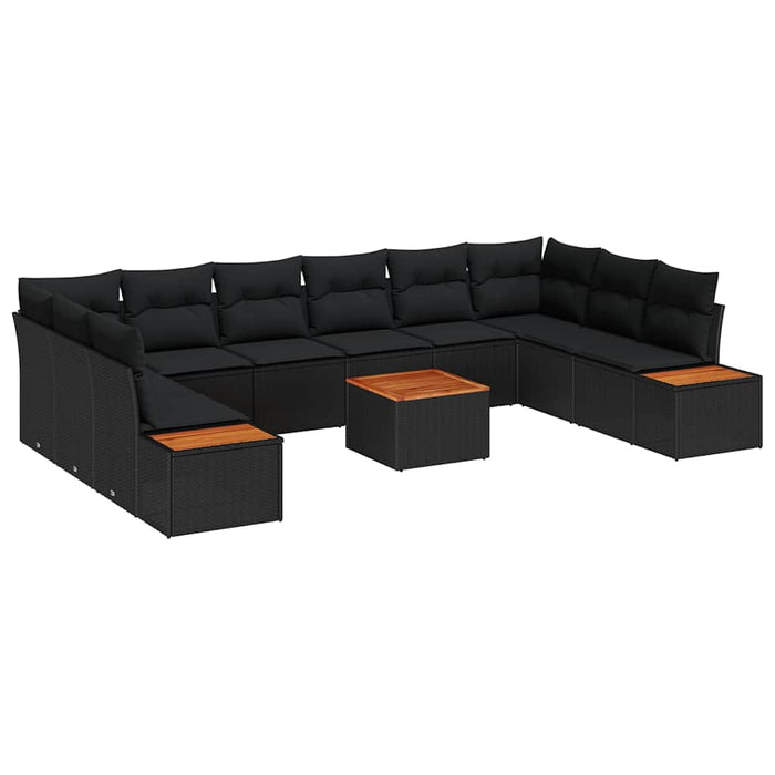 Set de canapele pentru grădină cu pernă 11 pcs Negru poliratan - WALTI WALTI