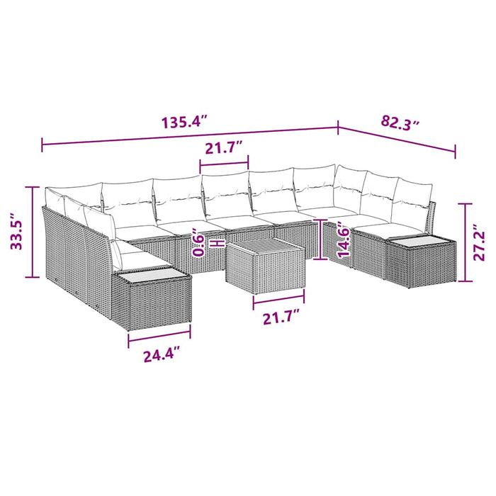 Set de canapele pentru grădină cu pernă 11 pcs Negru poliratan - WALTI WALTI