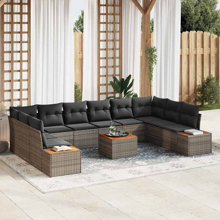 Set de canapele pentru grădină cu pernă 11 pcs Gri Rattan poli - WALTI WALTI