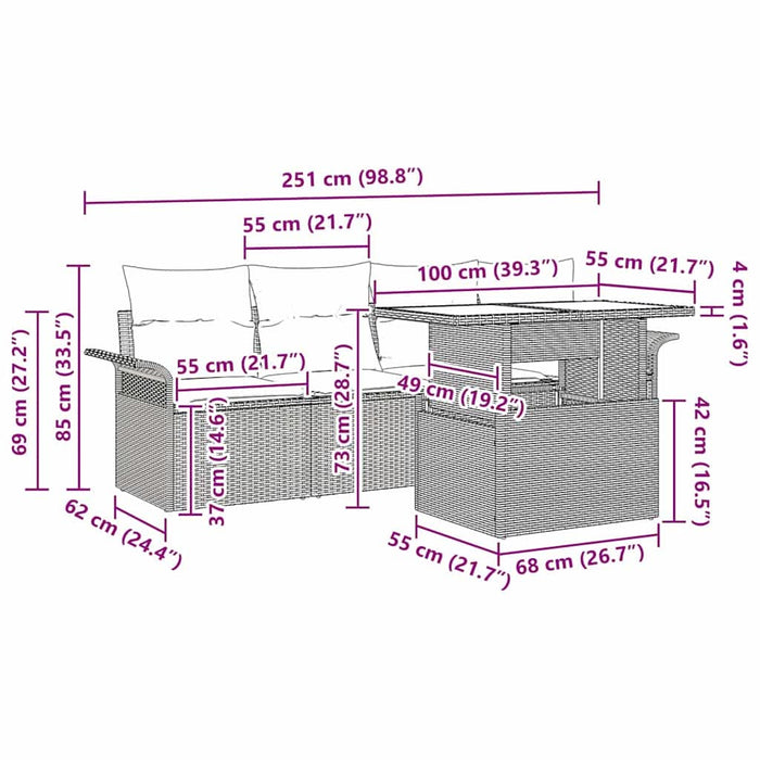 Set de canapele pentru grădină cu pernă 5 pcs Maro Rattan poli - WALTI WALTI