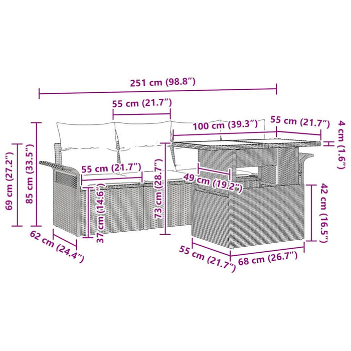 Set de canapele pentru grădină cu pernă 5 pcs Bej poliratan - WALTI WALTI