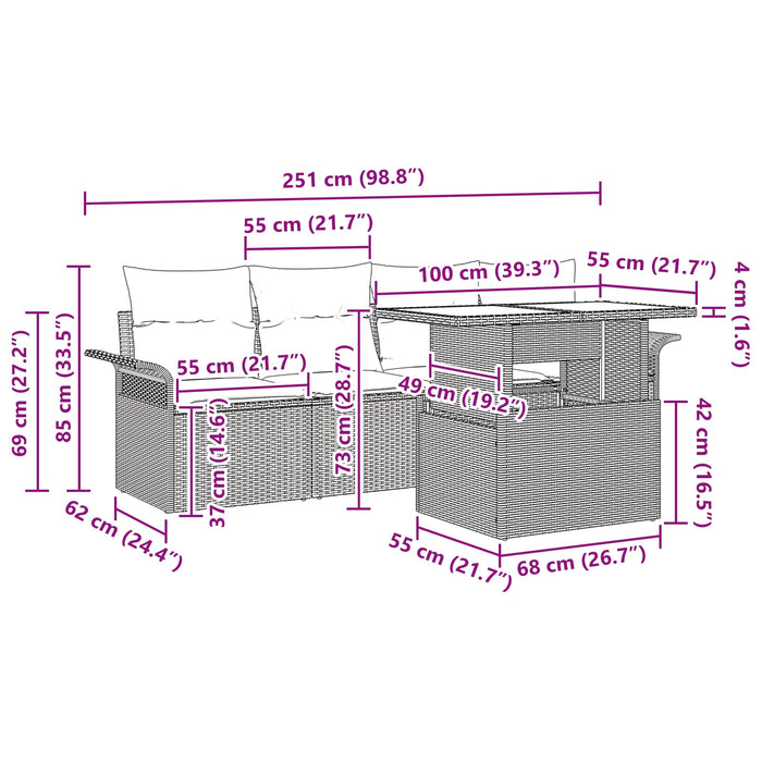 Set de canapele pentru grădină cu pernă 5 pcs Maro poliratan - WALTI WALTI