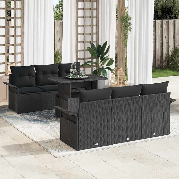 Set de canapele pentru grădină cu pernă 7 pcs Negru poliratan - WALTI WALTI
