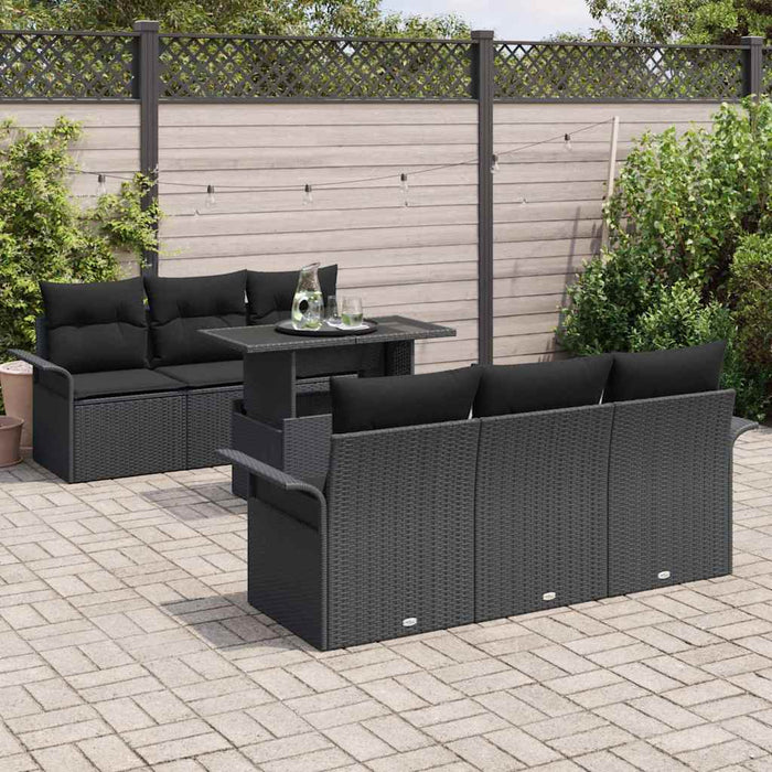 Set de canapele pentru grădină cu pernă 7 pcs Negru poliratan - WALTI WALTI