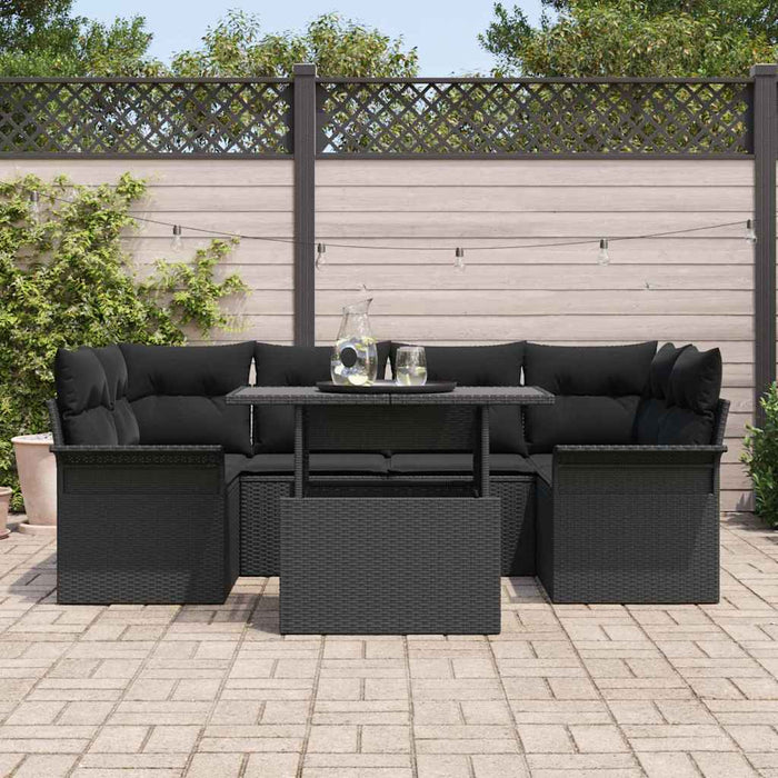 Set de canapele pentru grădină cu pernă 7 pcs Negru Rattan poli - WALTI WALTI