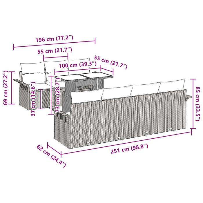 Set de canapele pentru grădină cu pernă 8 pcs Gri poliratan - WALTI WALTI