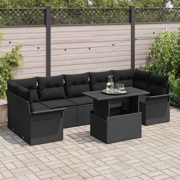 Set de canapele pentru grădină cu pernă 8 pcs Negru poliratan - WALTI WALTI