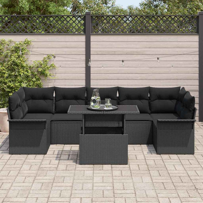 Set de canapele pentru grădină cu pernă 8 pcs Negru poliratan - WALTI WALTI