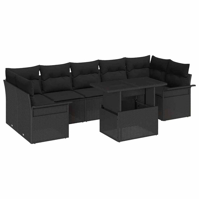 Set de canapele pentru grădină cu pernă 8 pcs Negru poliratan - WALTI WALTI