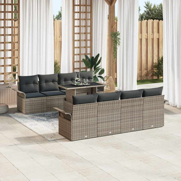 Set de canapele pentru grădină cu pernă 9 pcs Gri Rattan poli - WALTI WALTI