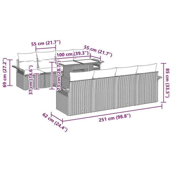 Set de canapele pentru grădină 9 pcs Gri deschis Rattan poli - WALTI WALTI