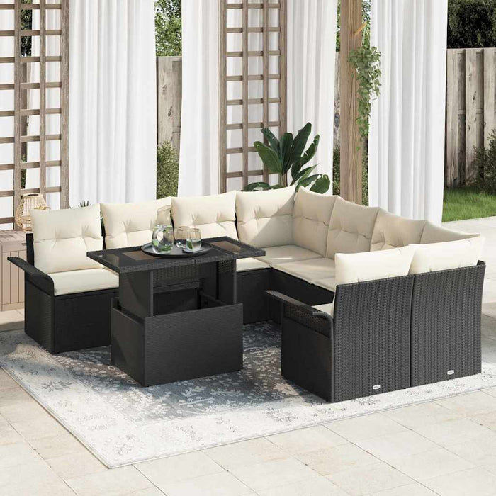 Set de canapele pentru grădină cu pernă 9 pcs Negru Rattan poli - WALTI WALTI