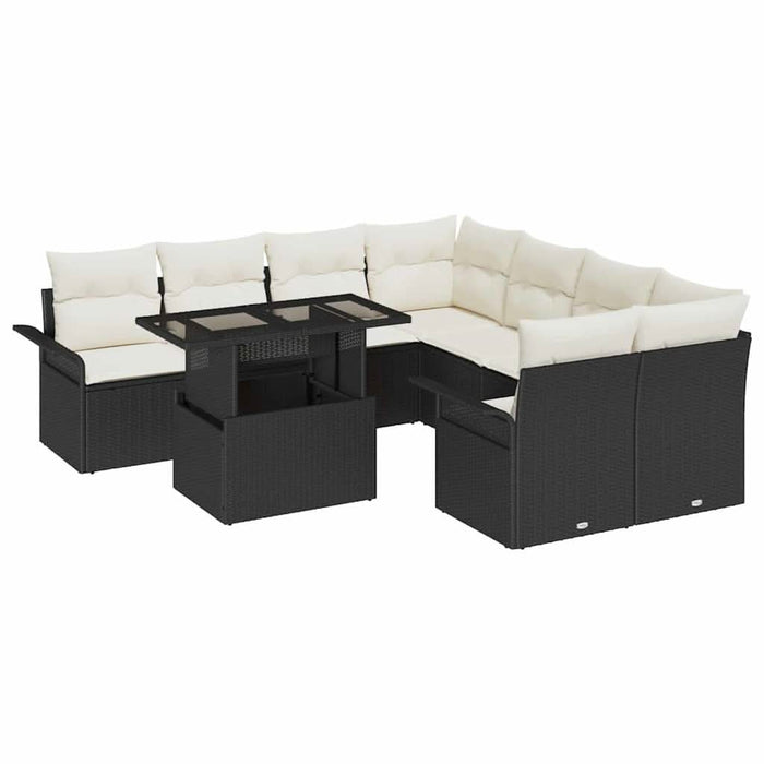 Set de canapele pentru grădină cu pernă 9 pcs Negru Rattan poli - WALTI WALTI