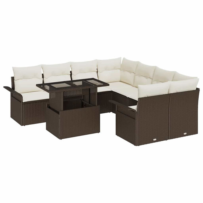 Set de canapele pentru grădină cu pernă 9 pcs Maro Rattan poli - WALTI WALTI