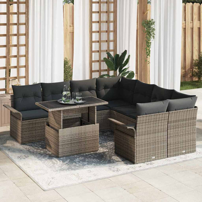 Set de canapele pentru grădină cu pernă 9 pcs Gri Rattan poli - WALTI WALTI