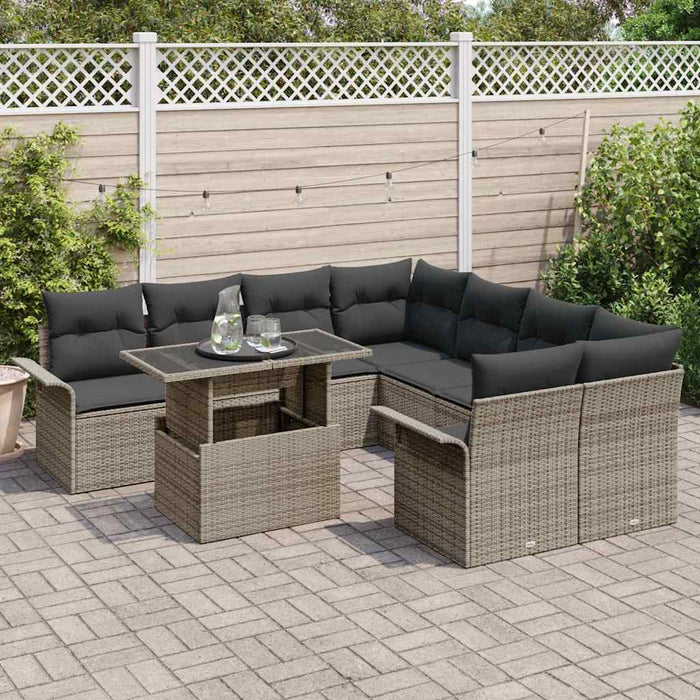 Set de canapele pentru grădină cu pernă 9 pcs Gri Rattan poli - WALTI WALTI