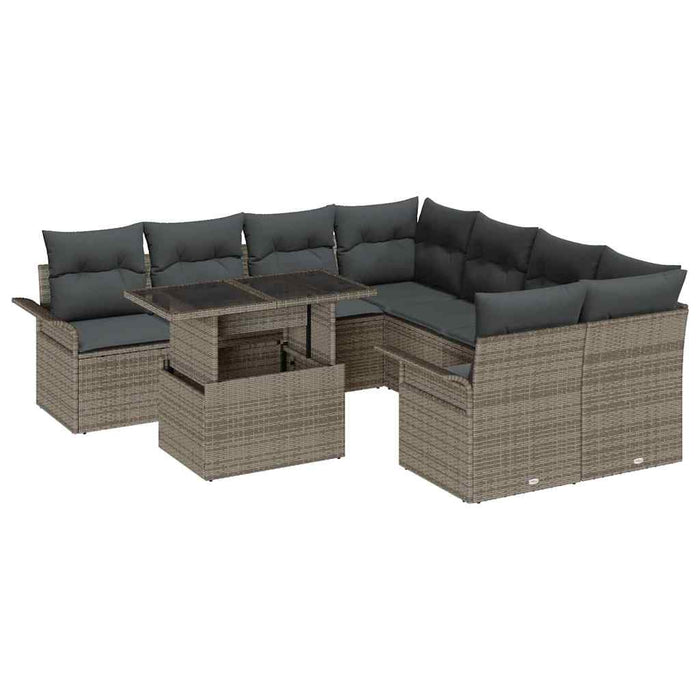 Set de canapele pentru grădină cu pernă 9 pcs Gri Rattan poli - WALTI WALTI