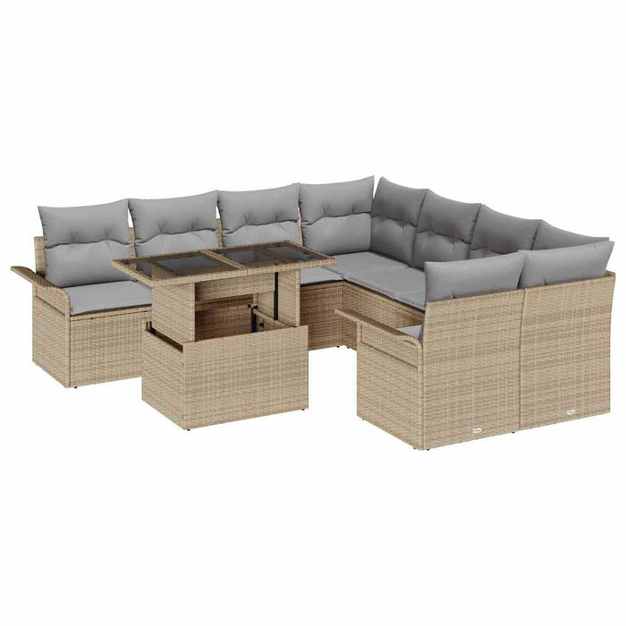 Set de canapele pentru grădină cu pernă 9 pcs Bej Rattan poli - WALTI WALTI