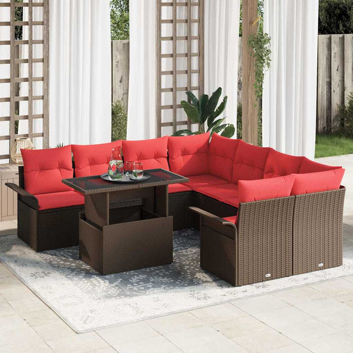 Set de canapele pentru grădină cu pernă 9 pcs Maro Rattan poli - WALTI WALTI