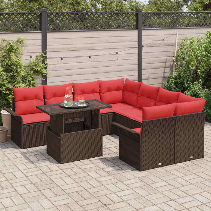 Set de canapele pentru grădină cu pernă 9 pcs Maro Rattan poli - WALTI WALTI