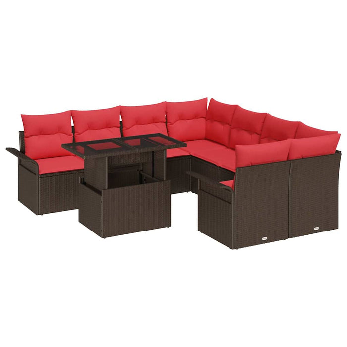 Set de canapele pentru grădină cu pernă 9 pcs Maro Rattan poli - WALTI WALTI