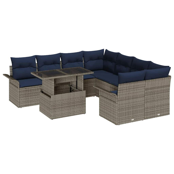 Set de canapele pentru grădină cu pernă 9 pcs Gri Rattan poli - WALTI WALTI