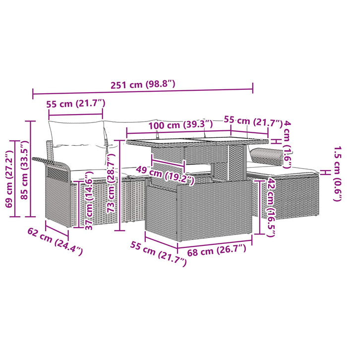 Set de canapele pentru grădină cu pernă 6 pcs Gri poliratan - WALTI WALTI