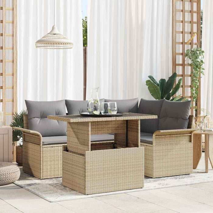 Set de canapele pentru grădină cu pernă 5 pcs Bej Rattan poli - WALTI WALTI