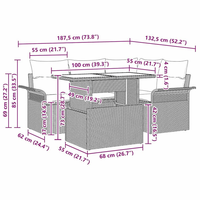 Set de canapele pentru grădină cu pernă 5 pcs Bej Rattan poli - WALTI WALTI
