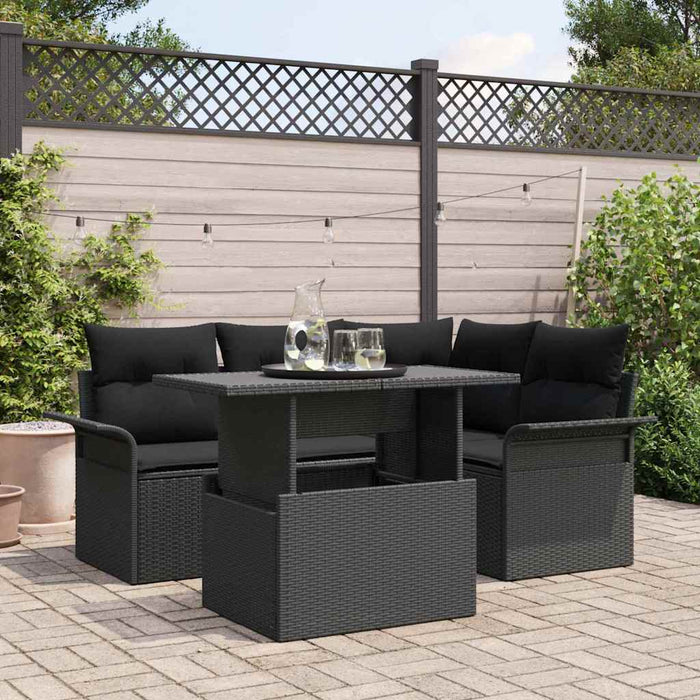 Set de canapele pentru grădină cu pernă 5 pcs Negru Rattan poli - WALTI WALTI