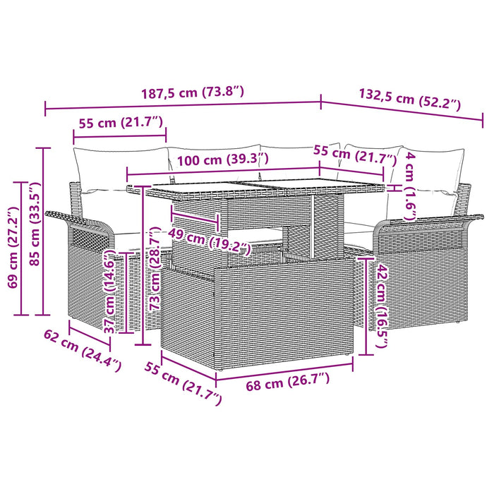 Set de canapele pentru grădină cu pernă 5 pcs Gri poliratan - WALTI WALTI