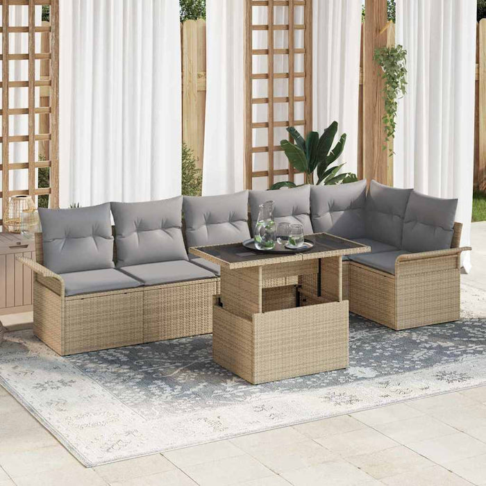 Set de canapele pentru grădină cu pernă 7 pcs Bej Rattan poli - WALTI WALTI