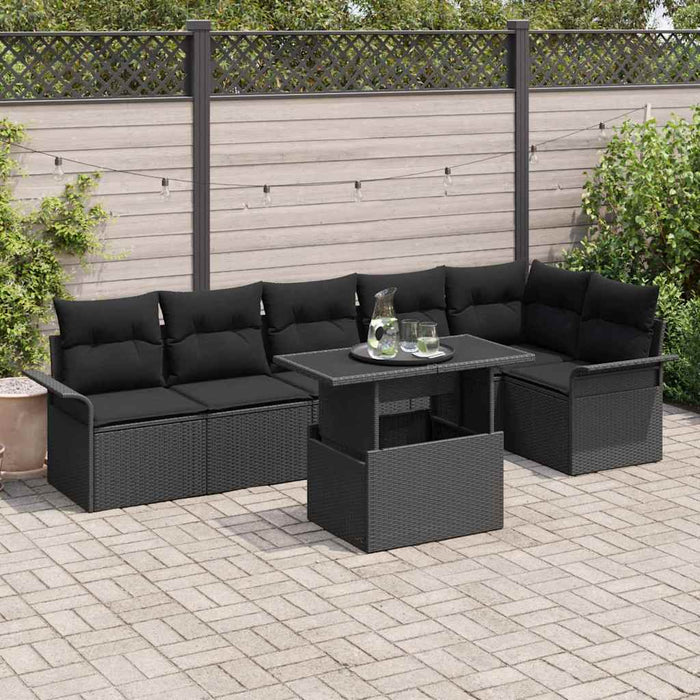 Set de canapele pentru grădină cu pernă 7 pcs Negru Rattan poli - WALTI WALTI