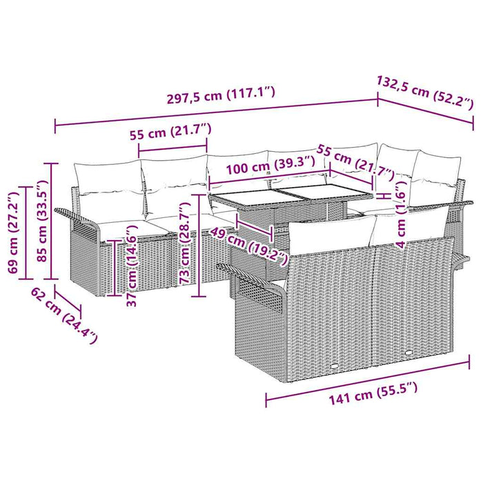 Set de canapele pentru grădină cu pernă 9 pcs Gri Rattan poli - WALTI WALTI