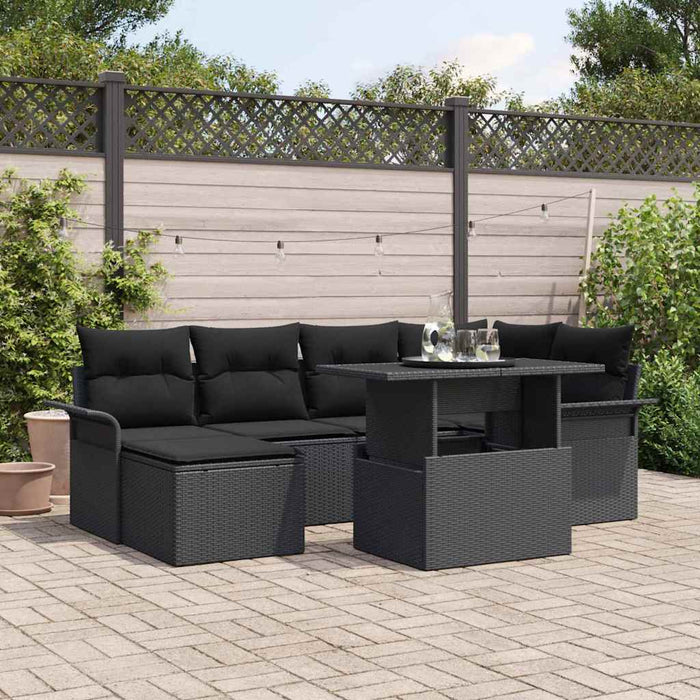 Set de canapele pentru grădină cu pernă 7 pcs Negru Rattan poli - WALTI WALTI