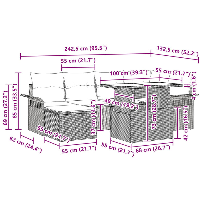 Set de canapele pentru grădină cu pernă 7 pcs Maro poliratan - WALTI WALTI
