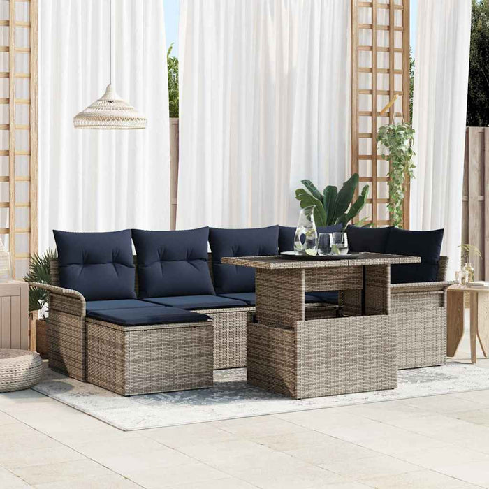 Set de canapele pentru grădină cu pernă 7 pcs Gri poliratan - WALTI WALTI