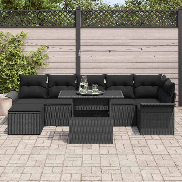 Set de canapele pentru grădină cu pernă 8 pcs Negru Rattan poli - WALTI WALTI