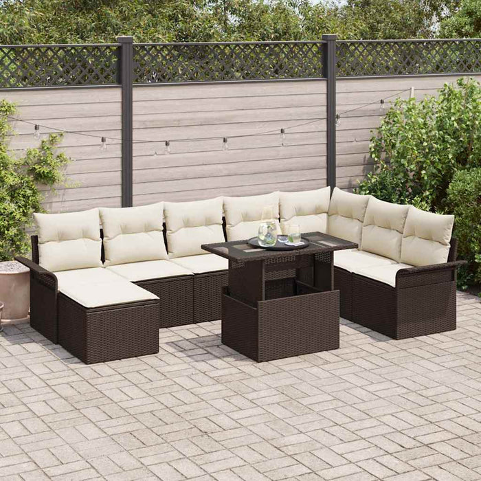 Set de canapele pentru grădină cu pernă 9 pcs Maro Rattan poli - WALTI WALTI