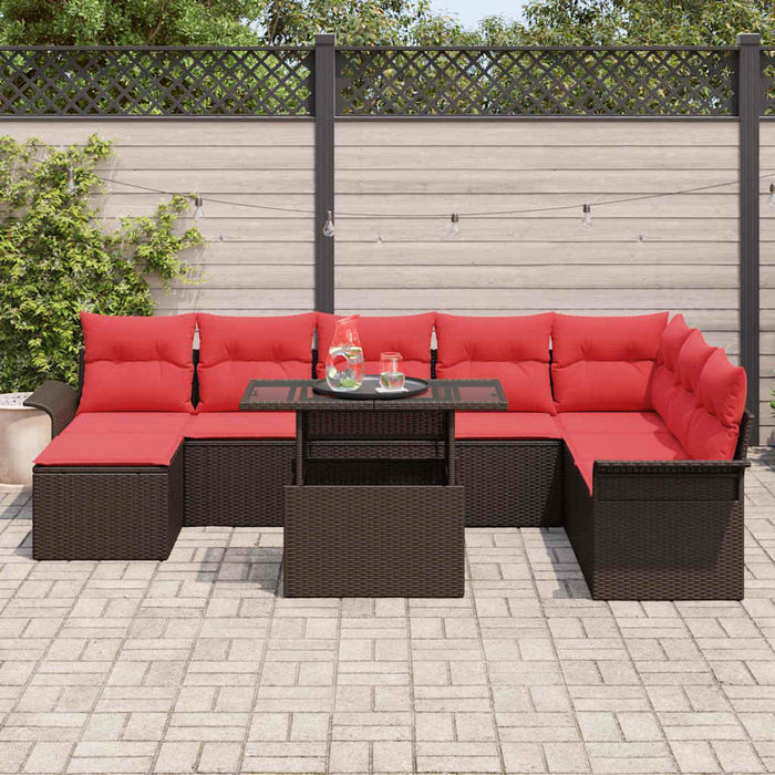 Set de canapele pentru grădină cu pernă 9 pcs Maro Rattan poli - WALTI WALTI