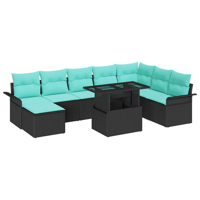 Set de canapele pentru grădină cu pernă 9 pcs Negru Rattan poli - WALTI WALTI