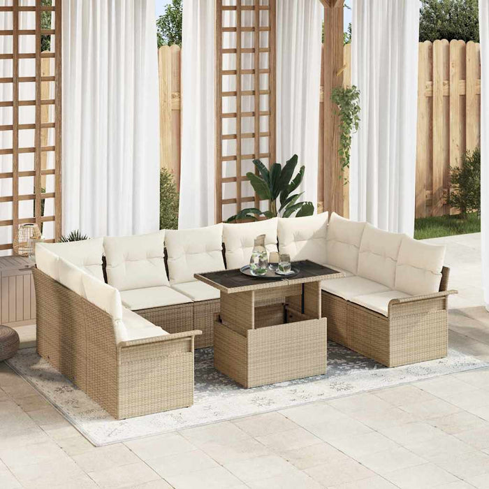 Set de canapele pentru grădină cu pernă 10 pcs Bej Rattan poli WALTI