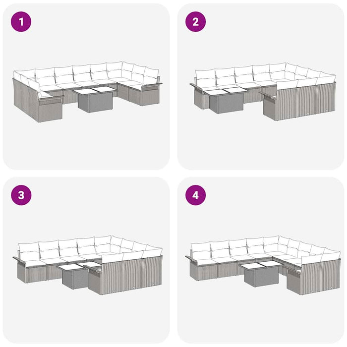 Set de canapele pentru grădină cu pernă 11 pcs Gri Rattan poli - WALTI WALTI