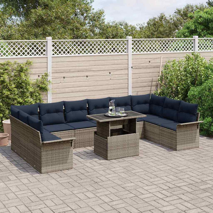 Set de canapele pentru grădină cu pernă 11 pcs Gri Rattan poli - WALTI WALTI