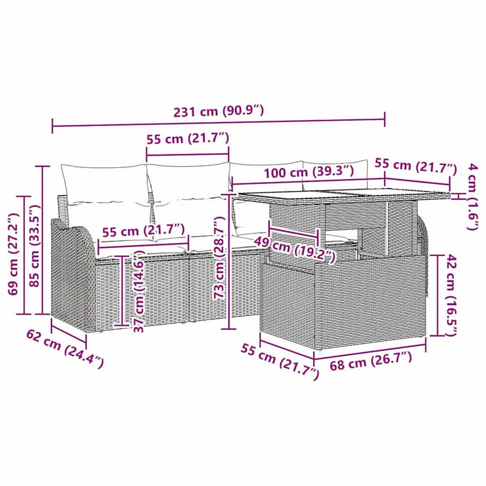 Set de canapele pentru grădină cu pernă 5 pcs Maro Rattan poli - WALTI WALTI