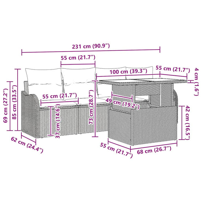 Set de canapele pentru grădină cu pernă 5 pcs Bej Rattan poli - WALTI WALTI