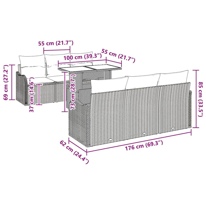 Set de canapele pentru grădină cu pernă 7 pcs Negru Rattan poli - WALTI WALTI