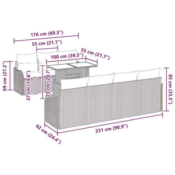 Set de canapele pentru grădină cu pernă 8 pcs Maro Rattan poli - WALTI WALTI